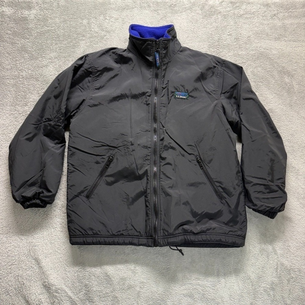 Vintage LL Bean Warm-Up Jacket Womens M Black Nylon Fleece Lined 90s Retro